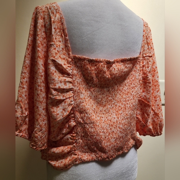 H&M Orange Floral Summer Crop Top Women's XL - Picture 3 of 6